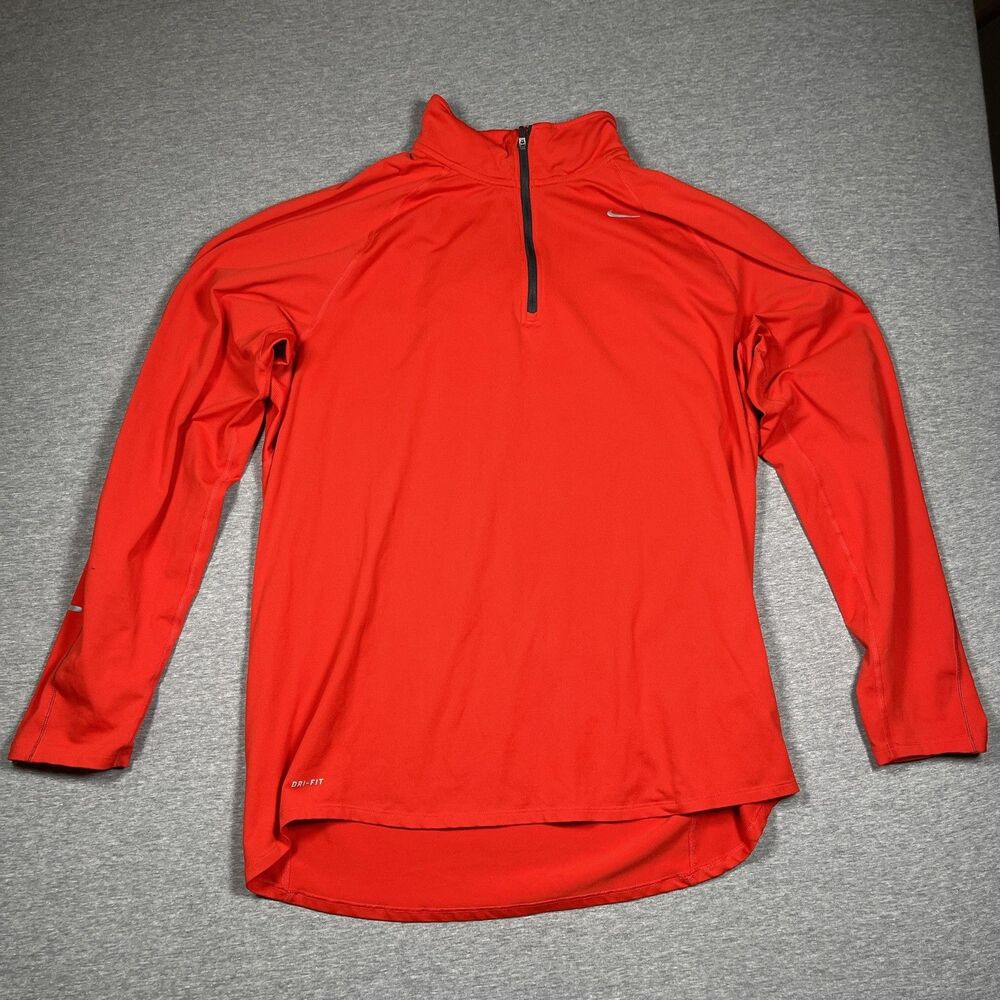 Nike Shirt Mens XL Red Dri-FIT Quarter Zip Long Sleeve Running Athletic Jogging